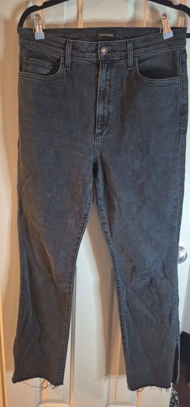 Favorite Daughter Women's 30 The Valentina Boulder Black Stretch Jeans Raw Hem